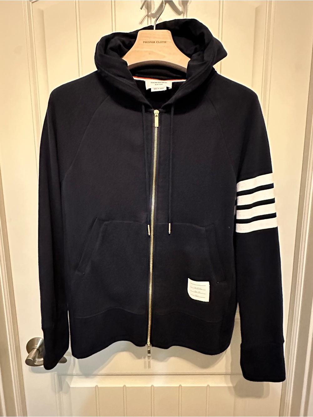 Thom Browne TB 5 XL | 4-Bar Loopback Zip Hoodie In Navy, Cotton